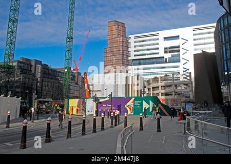 Nouveau bâtiment Broadgate 1 en construction depuis Eldon Street et Broadgate St place avec vue sur le site jusqu'au 5 Broadgate Circle London UK KATHY DEWITT Banque D'Images