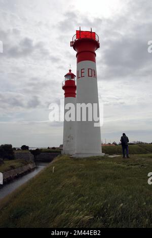 Les phares jumeaux sur l'Ile d'Aix, la Charente-Maritime, la France, l'Europe. Banque D'Images
