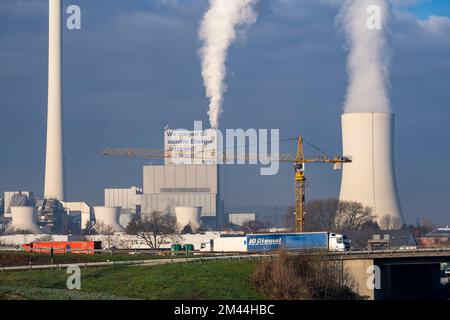 La centrale thermique et électrique combinée STEAG à Herne-Baukau, centrale au charbon dur, à la jonction de l'autoroute Herne, A42, A43, construction d'autoroute Banque D'Images