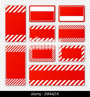 Divers panneaux d'avertissement rouges vierges avec lignes diagonales. Panneau attention, danger ou attention, signalisation du chantier. Panneau de signalisation réaliste, avertissement Illustration de Vecteur