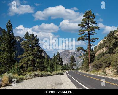 Une belle photo d'une route vide en direction de la boucle du lac de juin en Californie Banque D'Images