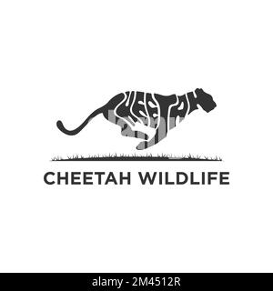 Cheetah Wildlife logo animal design vecteur, icône avec texte de la Warp dans la forme d'une illustration d'animal Cheetah Illustration de Vecteur