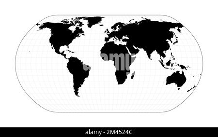 Carte du monde avec lignes de réticule. Projection de la Terre naturelle. Plan de la carte géographique mondiale avec des lignes de graticlue. Illustration vectorielle. Illustration de Vecteur