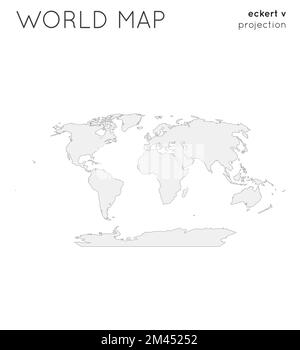 Carte du monde. Globe en projection Eckert V, style Uni. Illustration vectorielle de contour. Illustration de Vecteur