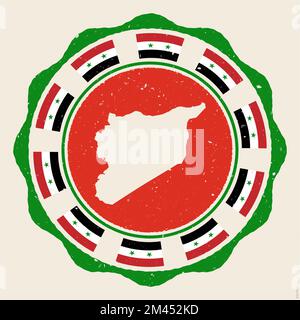 Symbole vintage de la Syrie. Grunge autour du logo avec la carte et les drapeaux de la Syrie. Illustration vectorielle froide. Illustration de Vecteur