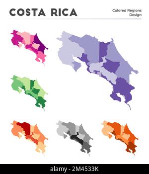 Collection de cartes du Costa Rica. Frontières du Costa Rica pour votre infographie. Régions de couleur. Illustration vectorielle. Illustration de Vecteur