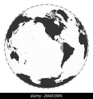 Carte du monde vectoriel. Projection de la perspective deux-monde de Gilbert. Carte géographique du monde Uni avec lignes de latitude et de longitude. Centré sur 120deg E lon Illustration de Vecteur