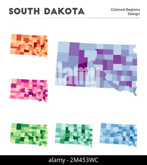 Collection de cartes du Dakota du Sud. Borders of South Dakota pour votre infographie. Régions US colorées. Illustration vectorielle. Illustration de Vecteur