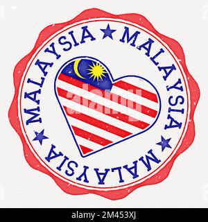 Logo de drapeau en forme de coeur de Malaisie. Texte de nom de pays autour du drapeau de Malaisie en forme de coeur. Illustration vectorielle étonnante. Illustration de Vecteur