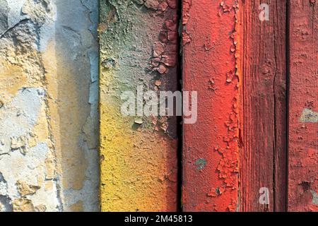 Tableaux de peinture. Ancien mur. Texture de surface de différentes couleurs. Détails de l'ancien bâtiment. Banque D'Images