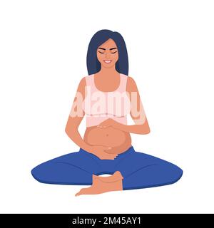 La femme enceinte fait du yoga et de la méditation. Les femmes enceintes en lotos posent. Yoga prénatal. Concept grossesse, maternité, soins de santé. Illustration vectorielle Illustration de Vecteur
