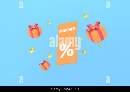 3D. Composition des coupons de vente et des boîtes-cadeaux. Banque D'Images