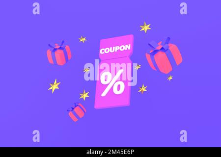 3D. Composition des coupons de vente et des boîtes-cadeaux. Banque D'Images