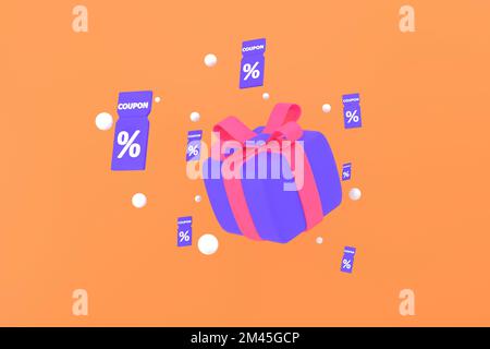 3D. Composition des coupons de vente et des boîtes-cadeaux. Banque D'Images