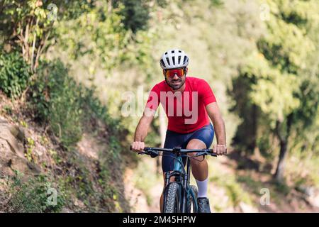 cycliste sur une forêt Banque D'Images