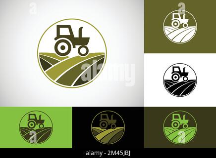 Logo du tracteur ou modèle de logo de la ferme, adapté à toute activité liée aux industries agricoles. Illustration de Vecteur