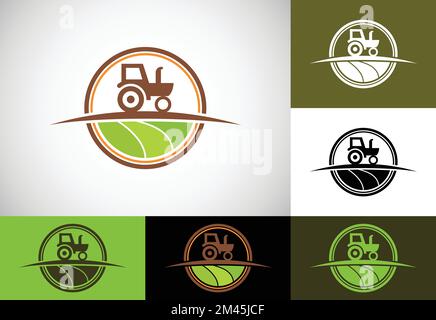 Logo du tracteur ou modèle de logo de la ferme, adapté à toute activité liée aux industries agricoles. Illustration de Vecteur