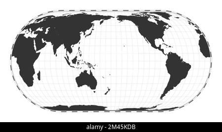 Carte du monde vectoriel. Projection Eckert IV. Carte géographique du monde Uni avec lignes de latitude et de longitude. Centré sur 180deg longitude. Vecteur illustrat Illustration de Vecteur