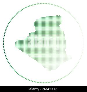 Badge numérique algérien. Carte en pointillés de l'Algérie en cercle. Icône technologique du pays avec points en dégradé. Illustration vectorielle impressionnante. Illustration de Vecteur