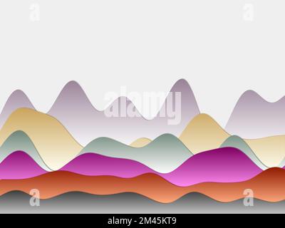 Arrière-plan de montagnes abstrait. Couches incurvées aux couleurs contrastantes. Collines de style PaperCut. Illustration vectorielle froide. Illustration de Vecteur