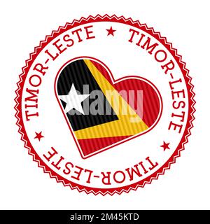 Insigne de coeur Timor-Leste. Logo Vector du Timor-Leste avec le nom du pays en langue portugaise. Illustration du vecteur net. Illustration de Vecteur