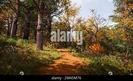 3d représenter l'illustration d'un monde virtuel avec un environnement naturel Banque D'Images
