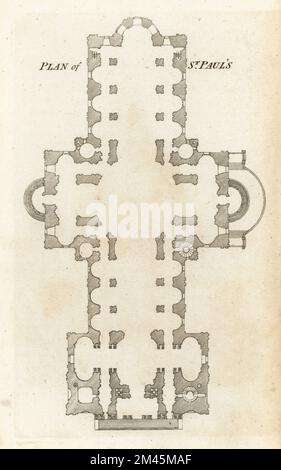 Plan de St. Cathédrale Paul, Londres. Par Sir Christopher Wren. Montrant la nef, le dôme, les transepts, le quire et l'entrée ouest en bas. Gravure sur plaque de coperplate de Francis Fitzgerald, The Artist’s Repository and Drawing Magazine, Charles Taylor, Londres, 1785. Banque D'Images