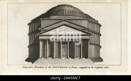 Perspective de l'élévation du Panthéon, Rome, supposé dans son état d'origine. Temple romain avec portique de huit colonnes corinthiennes et deux frontons, rotonde sous un dôme. Construit par Marcus Agrippa pour l'empereur César Augustus, 1st siècle après J.-C. Gravure sur plaque de coperplate de Francis Fitzgerald, The Artist’s Repository and Drawing Magazine, Charles Taylor, Londres, 1785. Banque D'Images