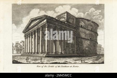 Vue sur le Portico du Panthéon à Rome, 18th siècle. Temple romain avec portique de colonnes corinthiennes, fronton, rotonde sous un dôme. Construit par Marcus Agrippa pour l'empereur César Augustus, 1st siècle après J.-C. Gravure sur plaque de coperplate de Francis Fitzgerald, The Artist’s Repository and Drawing Magazine, Charles Taylor, Londres, 1785. Banque D'Images