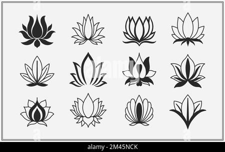 Symbole Lotus de disposition symétrique. Logo graphique d'un bouton de fleur ouvert. Illustration de Vecteur