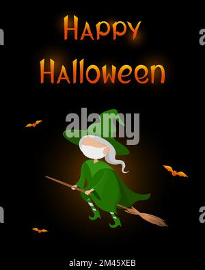 Carte Happy Halloween. Sorcière dans le masque médical. Illustration vectorielle. Illustration de Vecteur