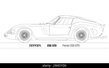 Italie, année 1962, Ferrari 250 GTO voiture de sport historique, vintage, illustration sur fond blanc Banque D'Images