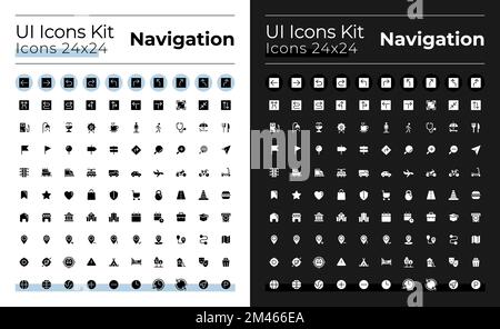 Icônes de l'interface utilisateur du GPS et du glyphe de navigation définies pour le mode sombre et clair Illustration de Vecteur