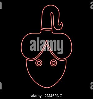 Néons femme tête avec scythe visage à l'avant rouge couleur vecteur illustration image plat style lumière Illustration de Vecteur