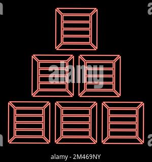 Caisses pyramide néon caisses en bois Caisserie rouge couleur vecteur illustration image plat style lumière Illustration de Vecteur