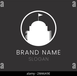 Vecteur d'un logo minimaliste monochrome avec bâtiment et drapeau Illustration de Vecteur