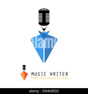 Microphone unique et pointe de stylo également comme une combinaison image graphique icône logo design abstrait concept vecteur stock. lié à l'auteur ou au chanteur de musique Illustration de Vecteur