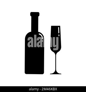 Lot de bouteilles d'alcool et de silhouettes en verre. Le clip art vectoriel s'isole sur le blanc. Illustration minimaliste simple en noir Illustration de Vecteur