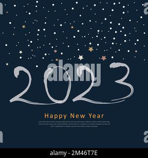 Un design de texte du logo du nouvel an 2023 sur un fond bleu étoilé Illustration de Vecteur