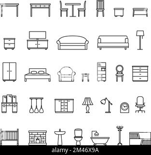 Ensemble d'icônes de meubles de maison, illustration vectorielle Illustration de Vecteur