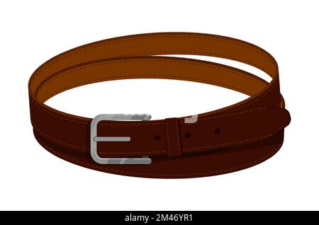 Ceinture en cuir pour hommes en cuir foncé coûteux, enroulée en anneau. Ceinture homme avec boucle en métal, coutures et fil fort. Vêtements accessoires colore Illustration de Vecteur