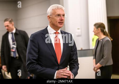 RIGA, LETTONIE. 19th décembre 2022. Ulf Kristersson, Premier ministre suédois, rencontre Krisjanis Karins (sur photo), Premier ministre letton. Banque D'Images