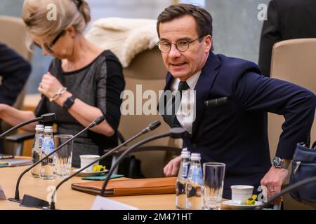 RIGA, LETTONIE. 19th décembre 2022. Ulf Kristersson (photo), Premier ministre suédois, rencontre Krisjanis Karins, Premier ministre letton. Banque D'Images