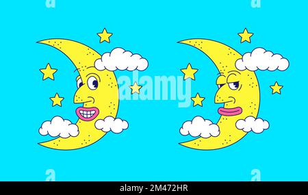 Croissant de lune souriant - personnage de dessin animé de style Y2K Illustration de Vecteur