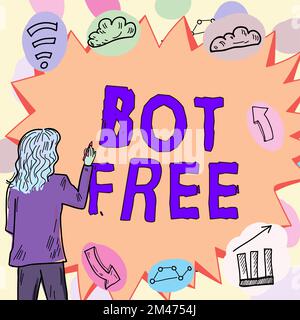Affiche d'écriture à la main Bot Free. Mot pour un programme informatique qui fonctionne automatiquement des robots Internet Banque D'Images