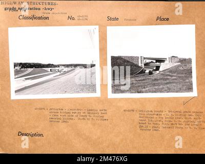 Vue vers le nord sur le pont rotatif à Seminary Road; structure de séparation à trois niveaux. Légende originale: 45-2275 - Arlington -Alexandria - vue vers le nord en face d'un pont rotatif à Seminary Road - depuis le côté est de l'autoroute Henry G. Shirley Memorial. Légende originale: 45-2276 - Arlington County - Tri-level grade séparation structures - H. G. Shirley Mem. Autoroute En direction du sud - niveau supérieur - lavage. Boul. Direction est Int. Niveau, conn H. G. Shirley, vers le nord jusqu'à Washington. Boul. en direction de l'ouest. Niveau bas - (BR.13 - pent. Réseau). Photos de T. W. Kines. Octobre 1945. État: Virginie. Banque D'Images