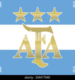 Logo de la Fédération Argentine de football avec drapeau national, champion de la coupe du monde de la FIFA 2022, illustration vectorielle Illustration de Vecteur