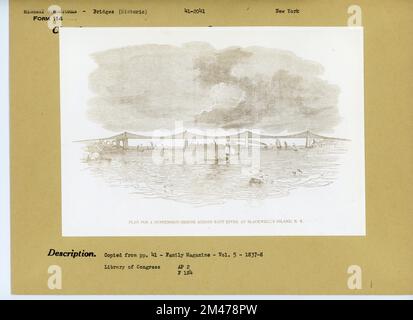 Prévoyez un pont suspendu traversant East River à Blackwell's Island, New York. Légende originale: Copie de pp. 41 - Family Magazine - vol. 5 - 1837-8 Library of Congress. État: New York. Banque D'Images