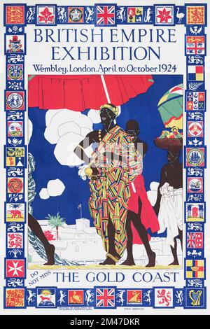 Une série d'affiches pour l'exposition de l'Empire britannique, Wembley, Londres, avril-octobre 1924, mettant en vedette la Gold Coast. 27 millions de personnes ont visité l'exposition. Banque D'Images