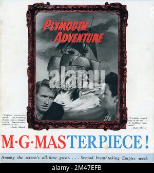 Publicité commerciale britannique pour SPENCER TRACY et GENE TIERNEY à PLYMOUTH AVENTURE 1952 réalisateur CLARENCE BROWN roman Ernest Gebler scénario Helen Deutsch musique Miklos Rozsa producteur Dore Schary Metro Goldwyn Mayer (MGM) Banque D'Images